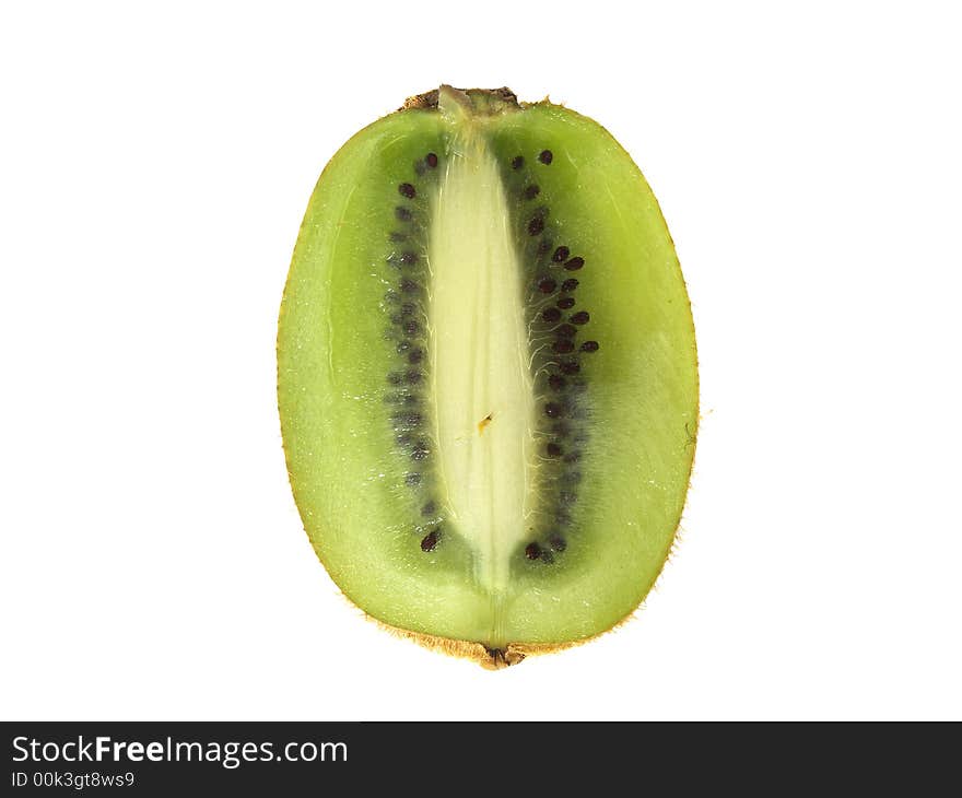 A sliced kiwi fruit, isolated on white. A sliced kiwi fruit, isolated on white