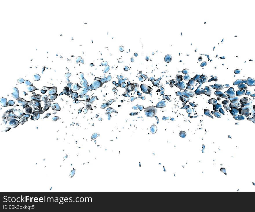 Two colliding iced water streams. 3D CG isolated background.