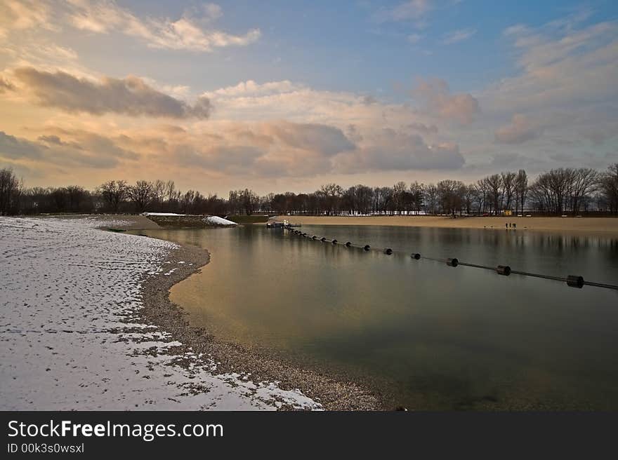 Lake with nice sky in winter