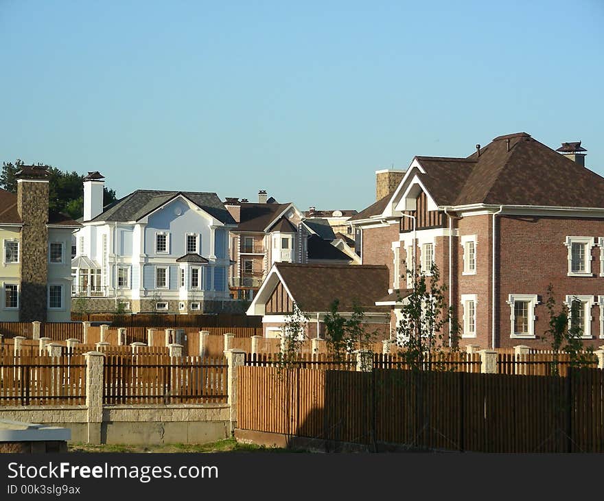 Newly erected building in village at suburb of city. Newly erected building in village at suburb of city