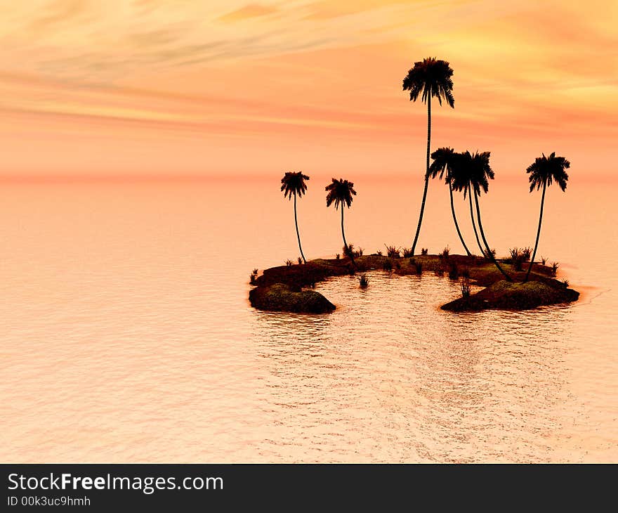 Coconut palm trees on a small island - digital artwork. Coconut palm trees on a small island - digital artwork