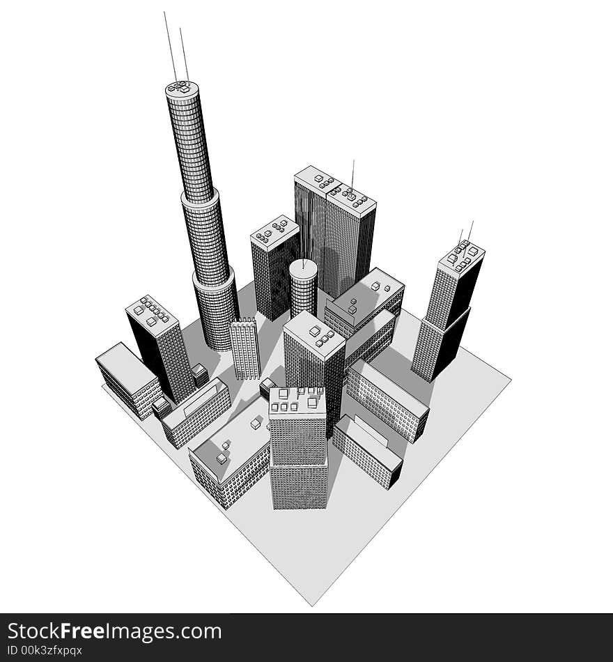 Isolated big skyscrapers on white background - illustration. Isolated big skyscrapers on white background - illustration