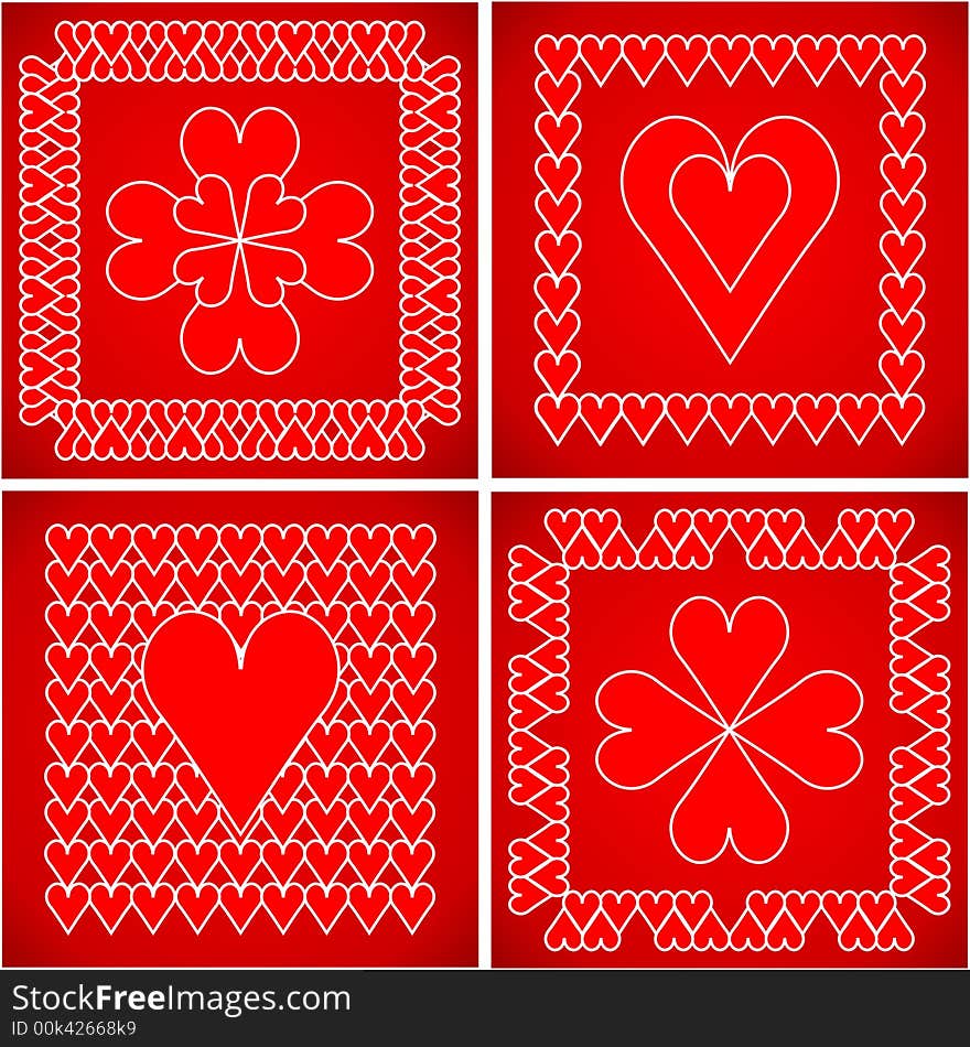 Red decorative background with hearts and colors