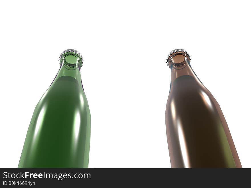 Two beer bottles on white