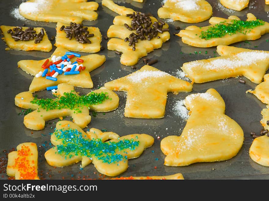 Colorful cookies on a tray before baking