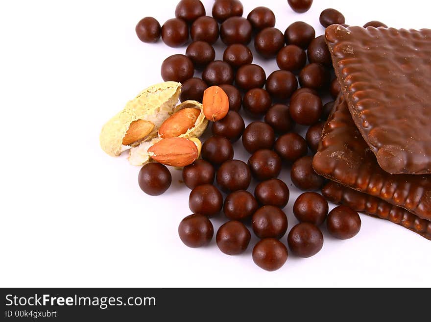 Chocolate sweets against white