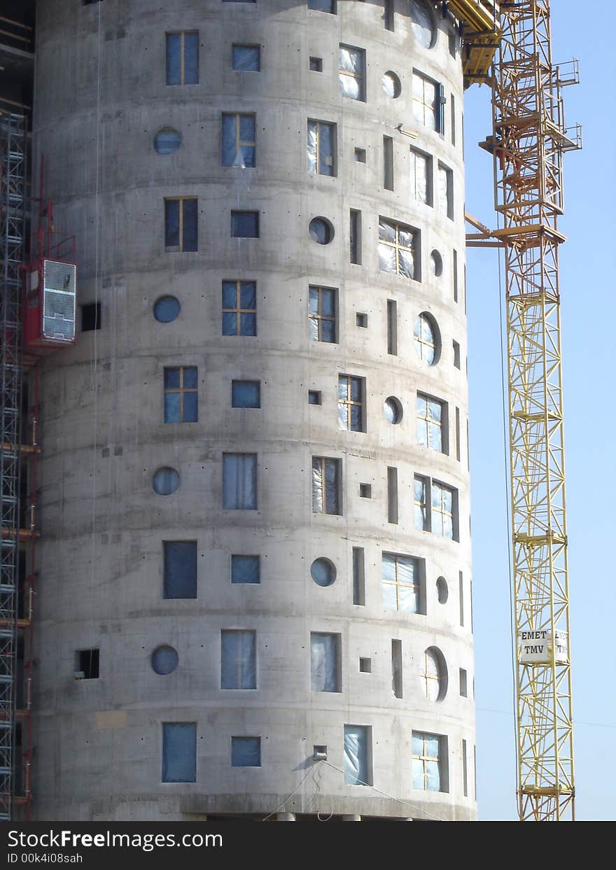 Construction site of modern round shape building