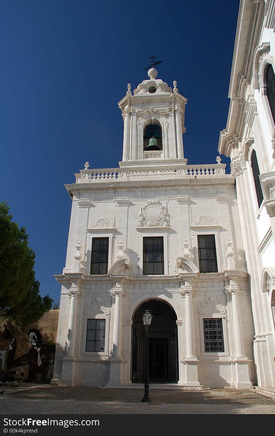 Low angle view of Se Cathedral in Lisbon, Portugal.