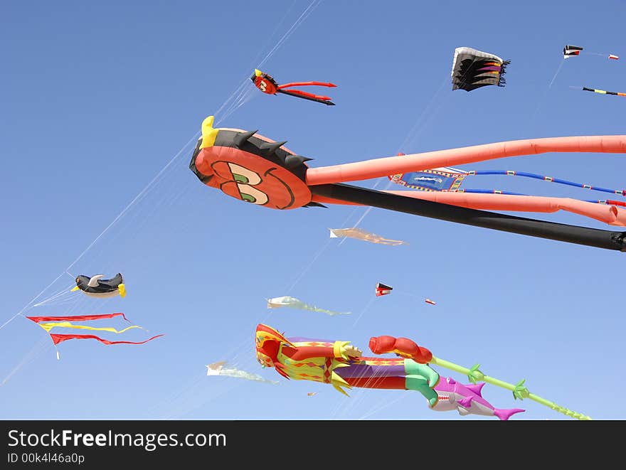 Colorful kites flying