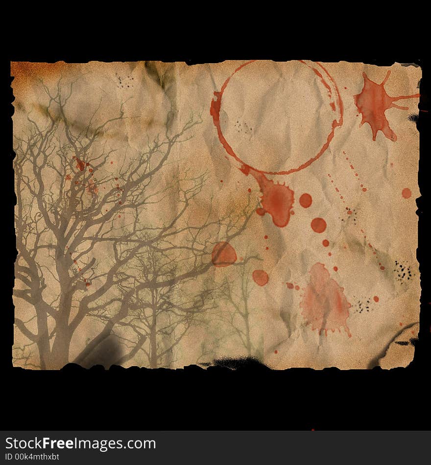 Ancient burned paper with tree - digital illustration