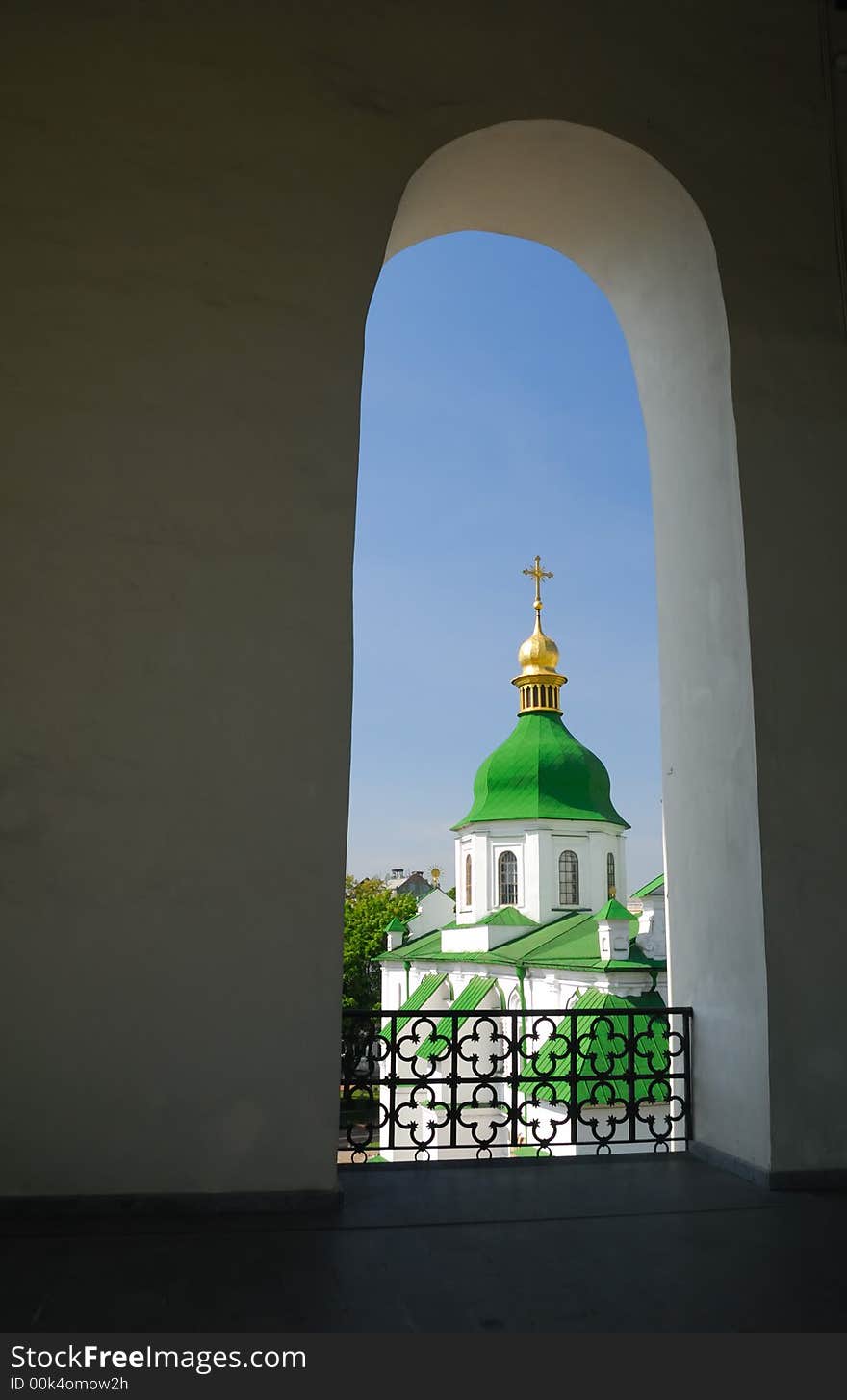 View through the tower window on St. Sophia Cathedral in Kiev, Ukraine