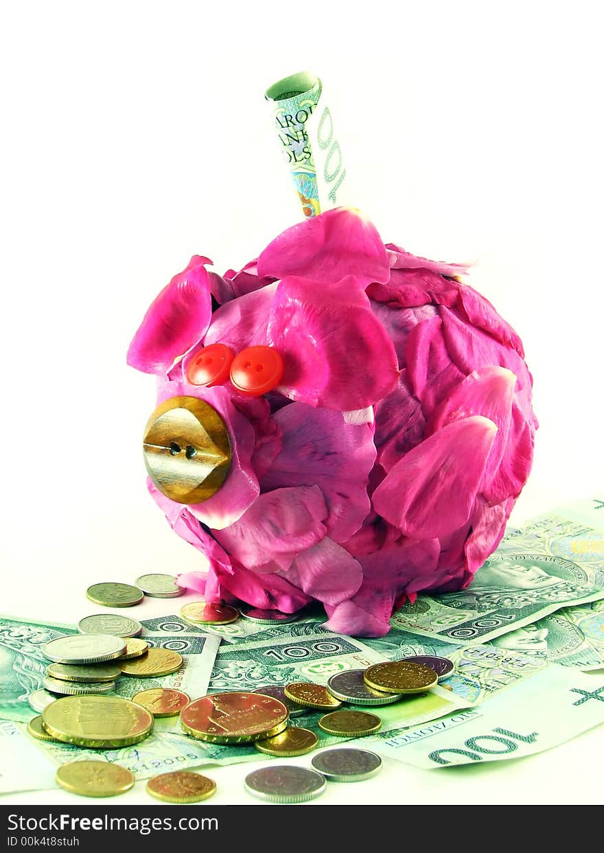 Conceptual abstract: pink pig of money-box on white background