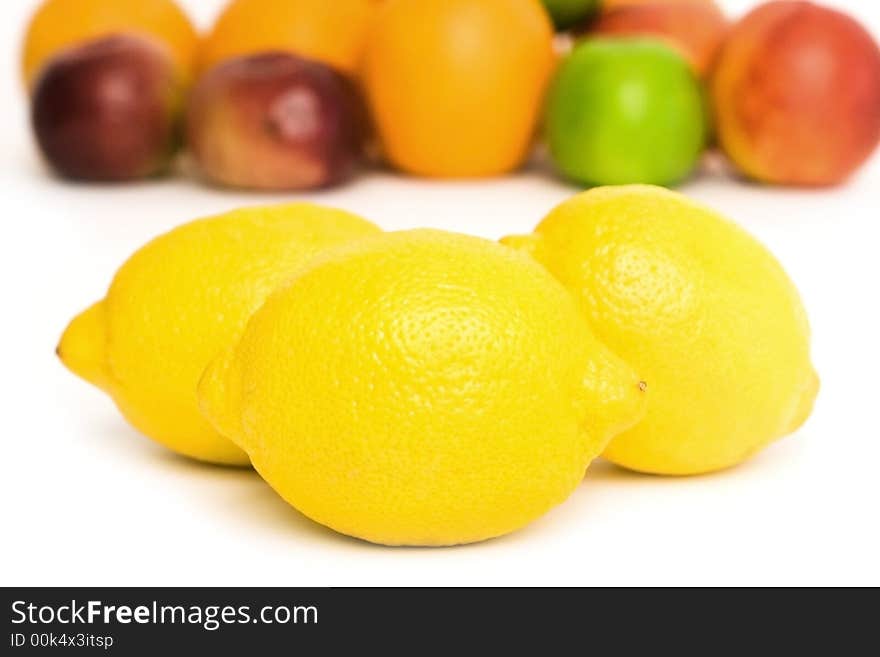 Close up of lemons isolated on a white background