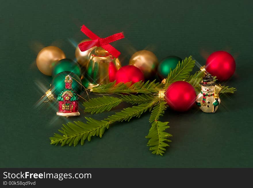 Traditional Christmas decorations and pine