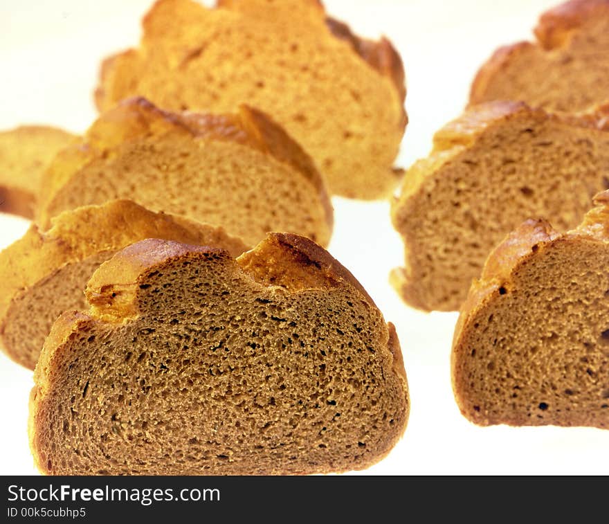 Slices of bread on a white background