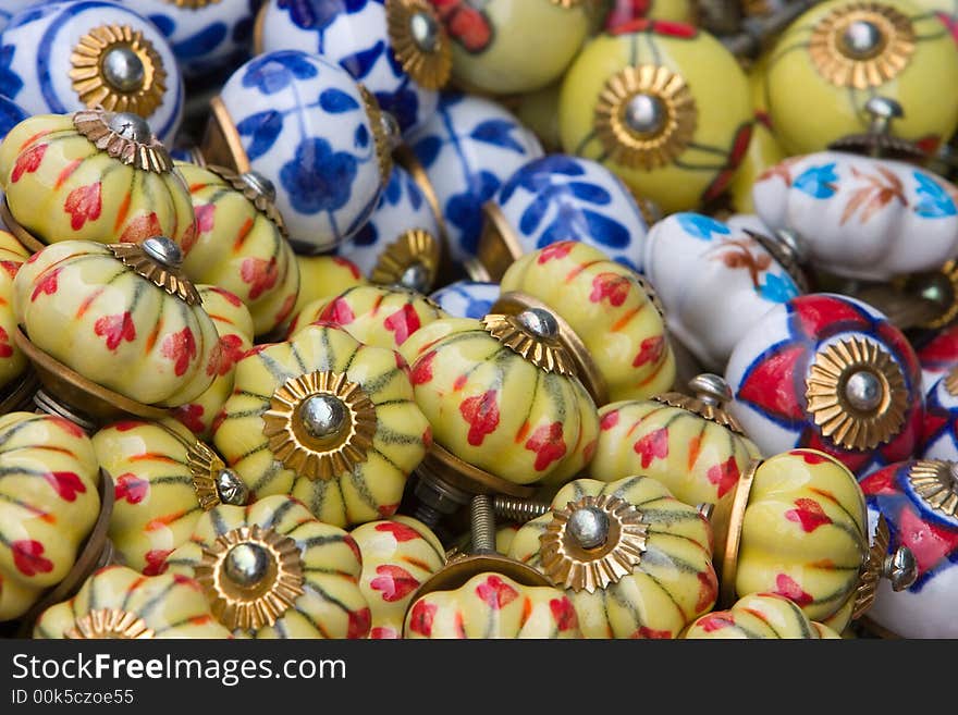 Doorknobs in wonderful colors.  Can be used for backgrounds.