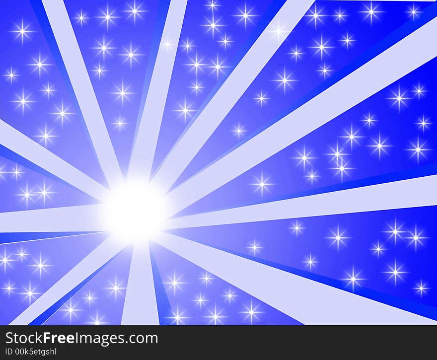 Blue background with starburst all around. Blue background with starburst all around