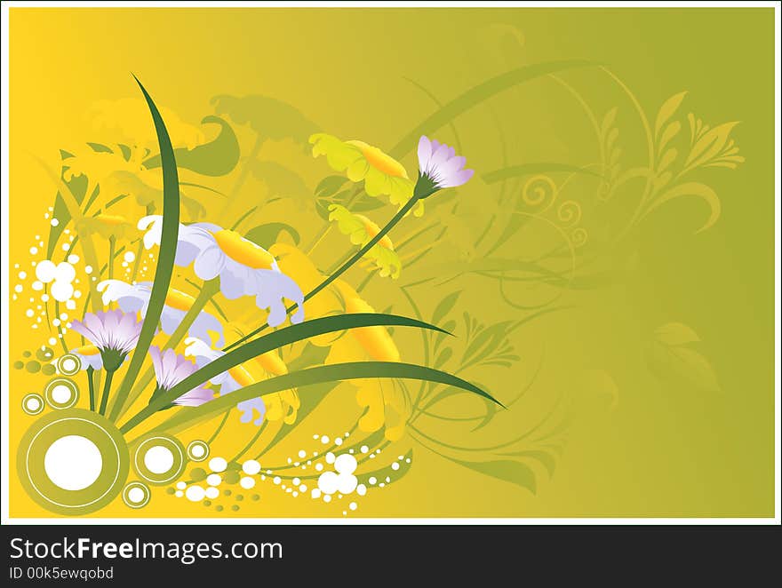 Flowers on yellow floral background