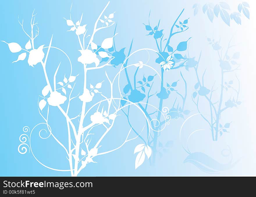 Floral trees on blue background