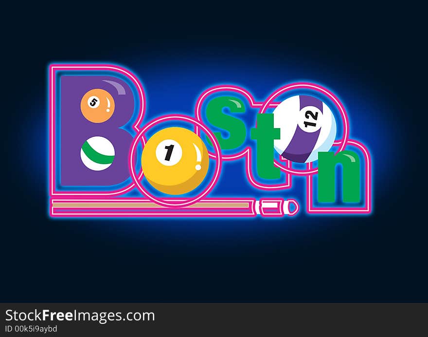 Colorful billiard balls sign with Boston. Colorful billiard balls sign with Boston