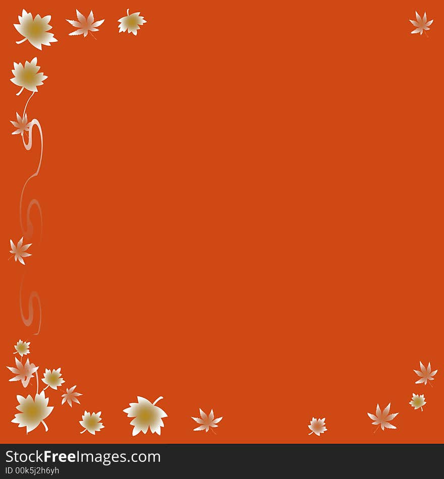 Note paper leaves and vines  frame on orange background. Note paper leaves and vines  frame on orange background