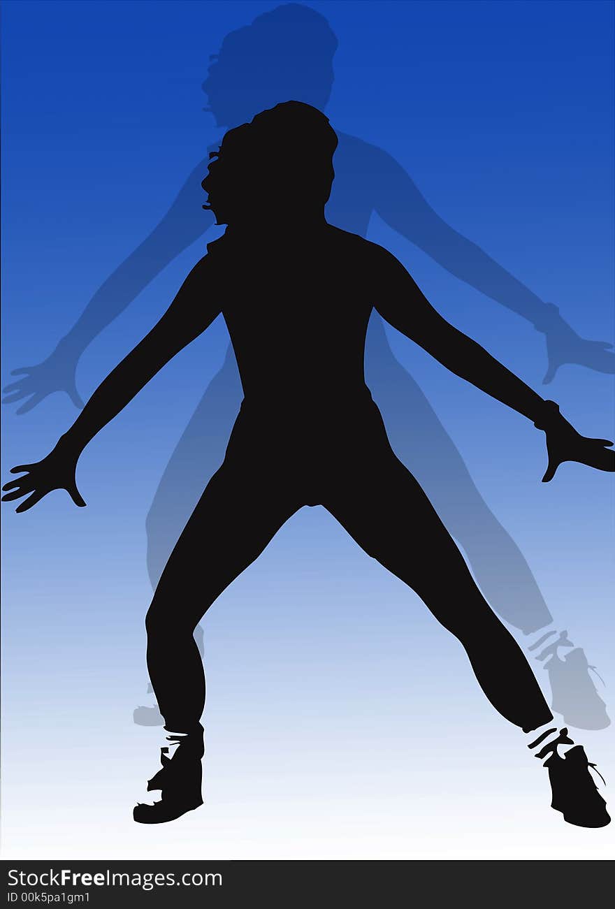 Silhouette of dancing girl with shadow