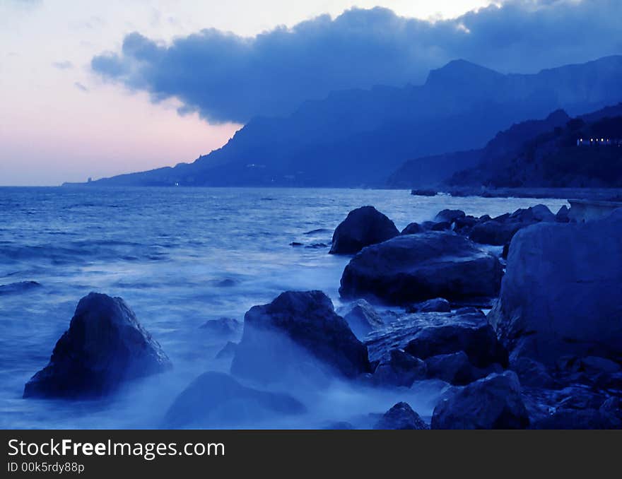 Evening landscape on a background of the sea. Evening landscape on a background of the sea