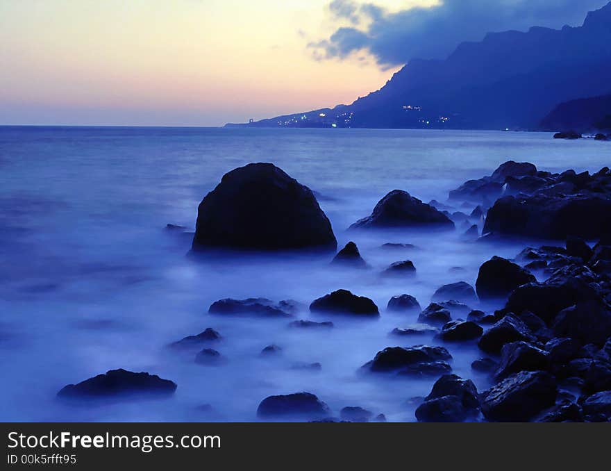 Evening landscape on a background of the sea. Evening landscape on a background of the sea