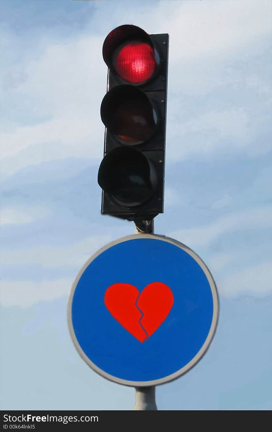 Photo of red light and fantastic road sign