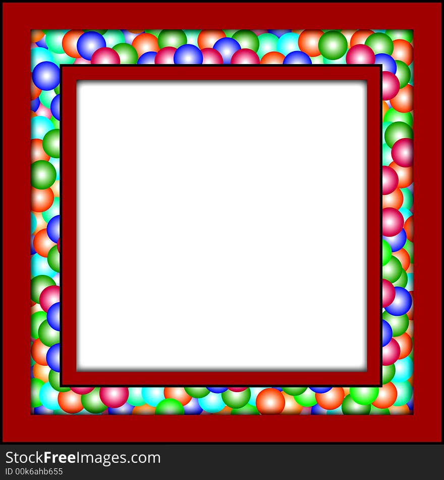 A useful frame with a wide border out of colored little balls and a fine black border around and a white frame for filling with text. Also available as Illustrator-file. A useful frame with a wide border out of colored little balls and a fine black border around and a white frame for filling with text. Also available as Illustrator-file