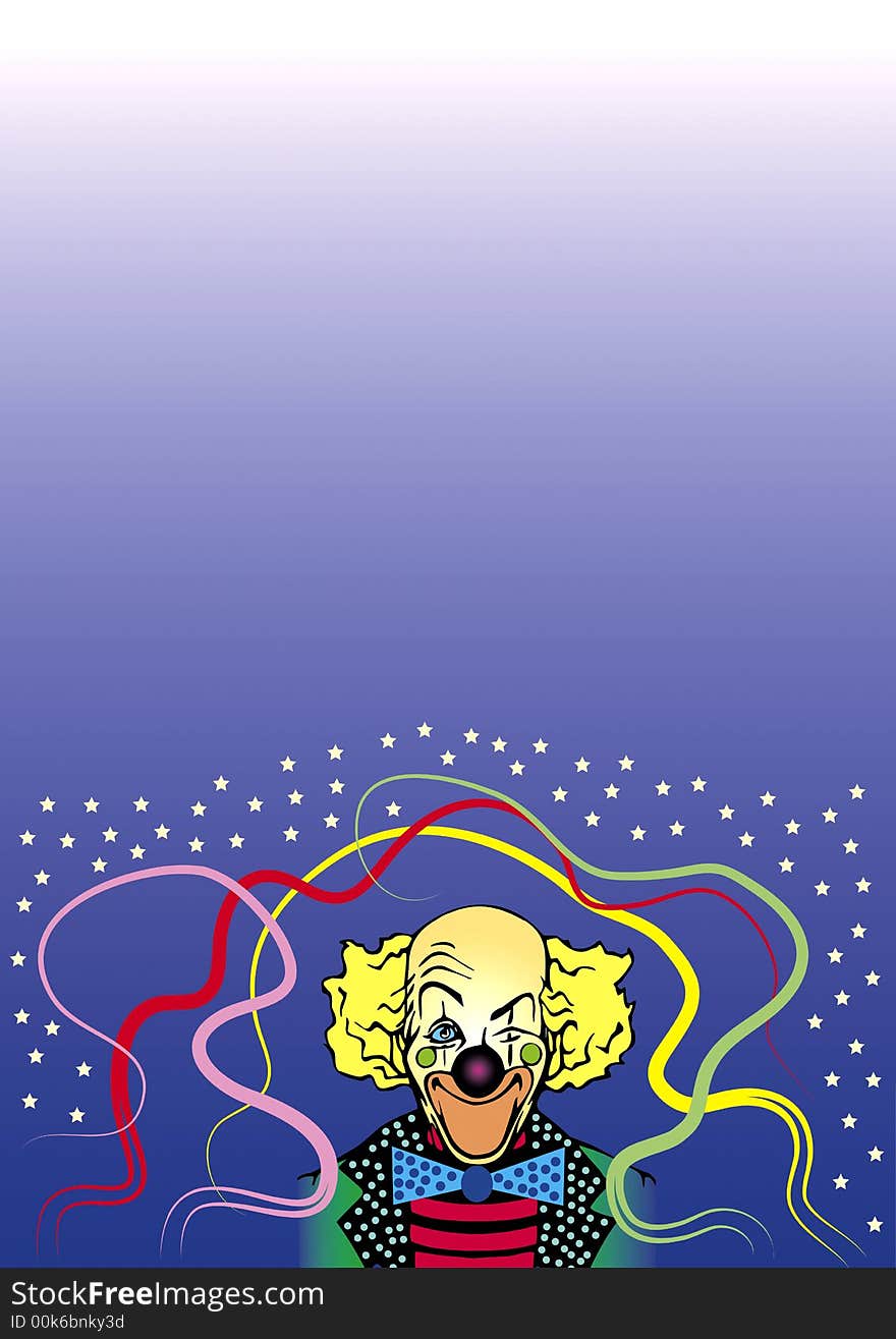 A funny frame with a clown in the bottom with colored decorative lines and little stars. Above place for filling with text. Also available as Illustrator-File. A funny frame with a clown in the bottom with colored decorative lines and little stars. Above place for filling with text. Also available as Illustrator-File