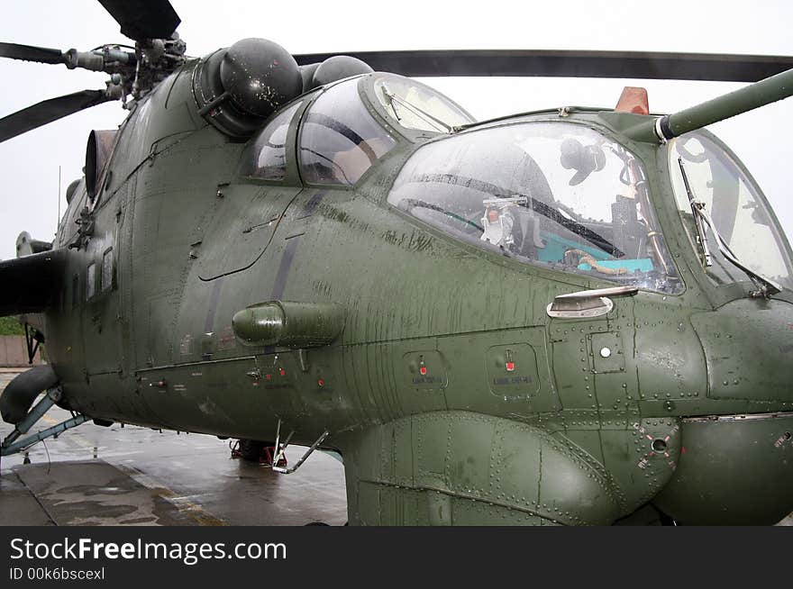 Close - up of front MI-24 russian military helicopter. Close - up of front MI-24 russian military helicopter