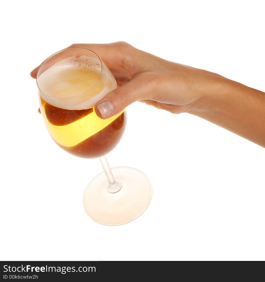 Woman`s hand with light beer. Woman`s hand with light beer