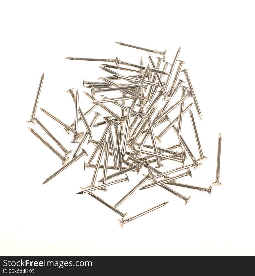 Steel nails on white background