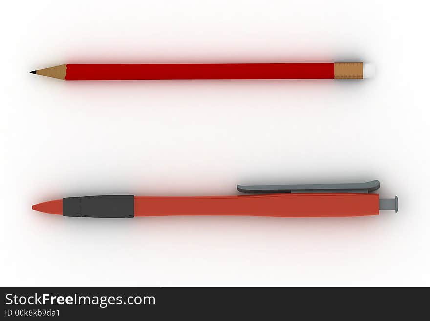 Isolated red pencil and pen i