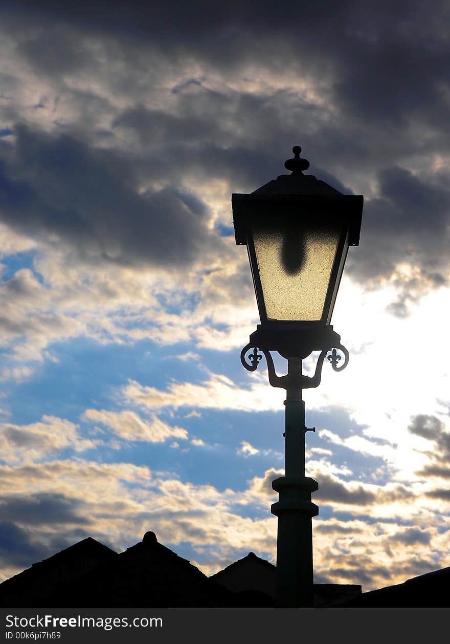 Historical street lantern .Silhouette of  old lanterns  in Mostar. Historical street lantern .Silhouette of  old lanterns  in Mostar.