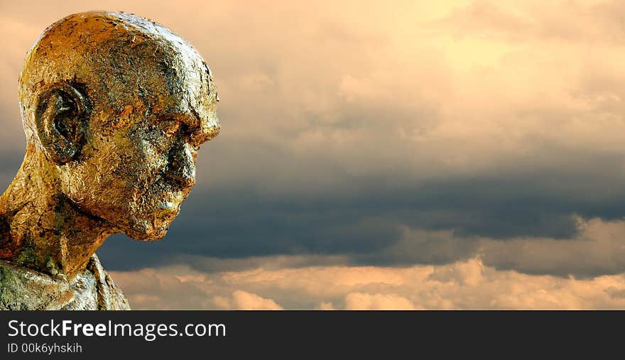 Scene of the head Buddha on background  sky