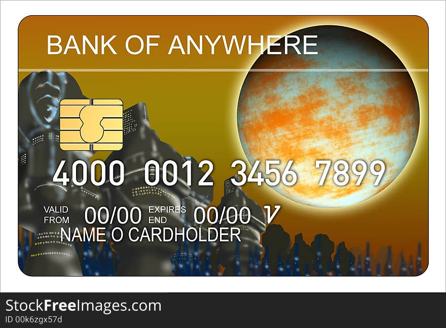 Vector illustration of a Credit card with skyscrapers and globe. Vector illustration of a Credit card with skyscrapers and globe