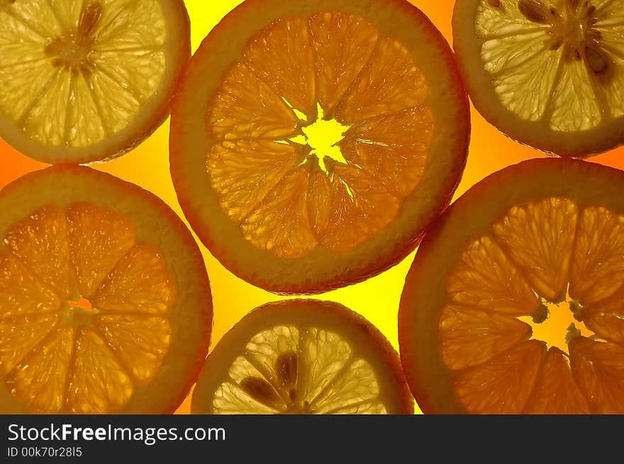 Fresh orange and lemon slices. Fresh orange and lemon slices