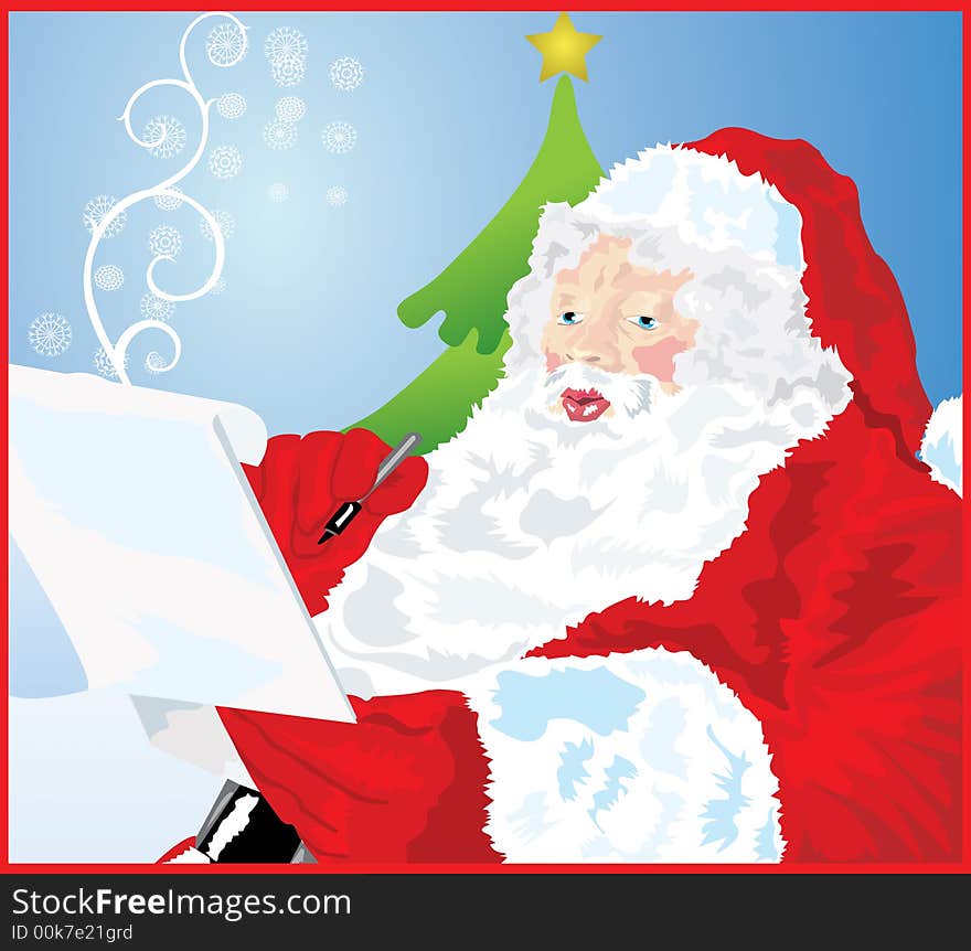 Jolly Old Santa Writing He's Naughty & Nice List. Jolly Old Santa Writing He's Naughty & Nice List.