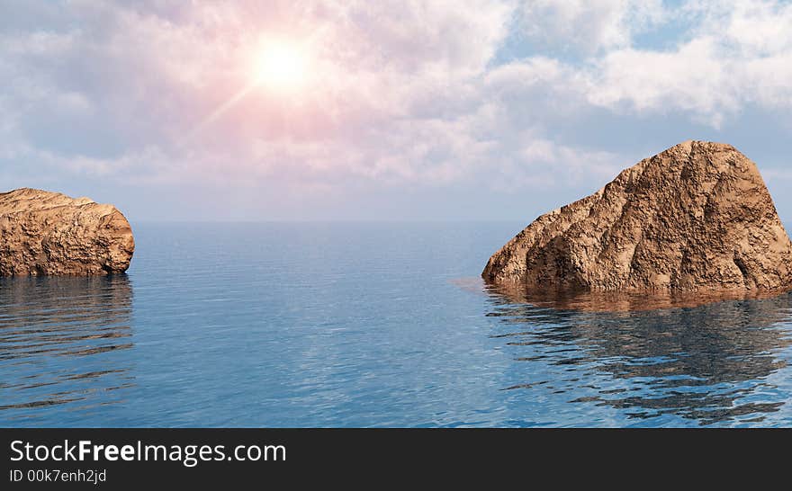 Large stones on a sea cost  - 3d illustration. Large stones on a sea cost  - 3d illustration.