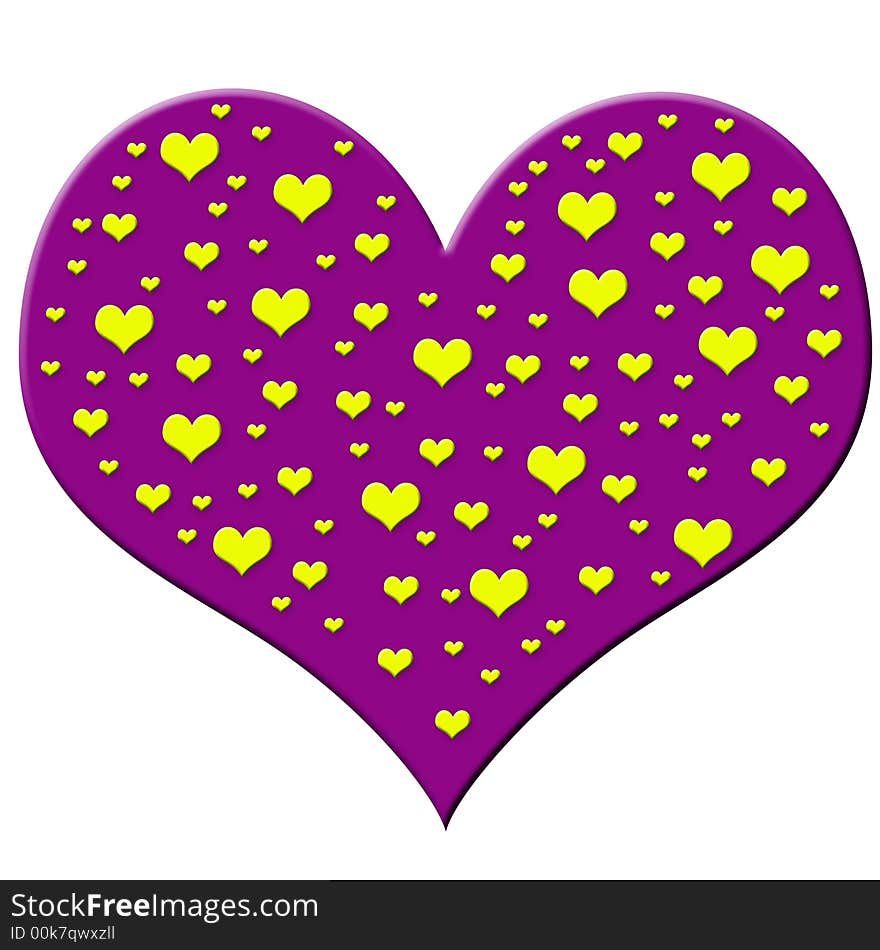 Big pink plastic heart with little yellow hearts. Big pink plastic heart with little yellow hearts