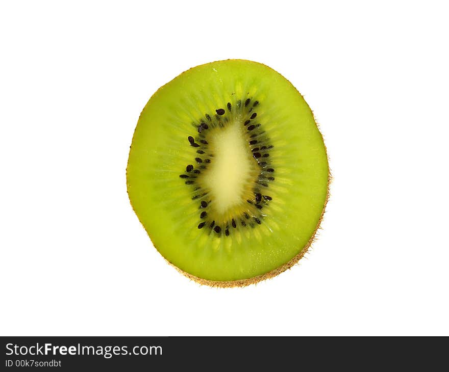 A sliced kiwi fruit, isolated on white