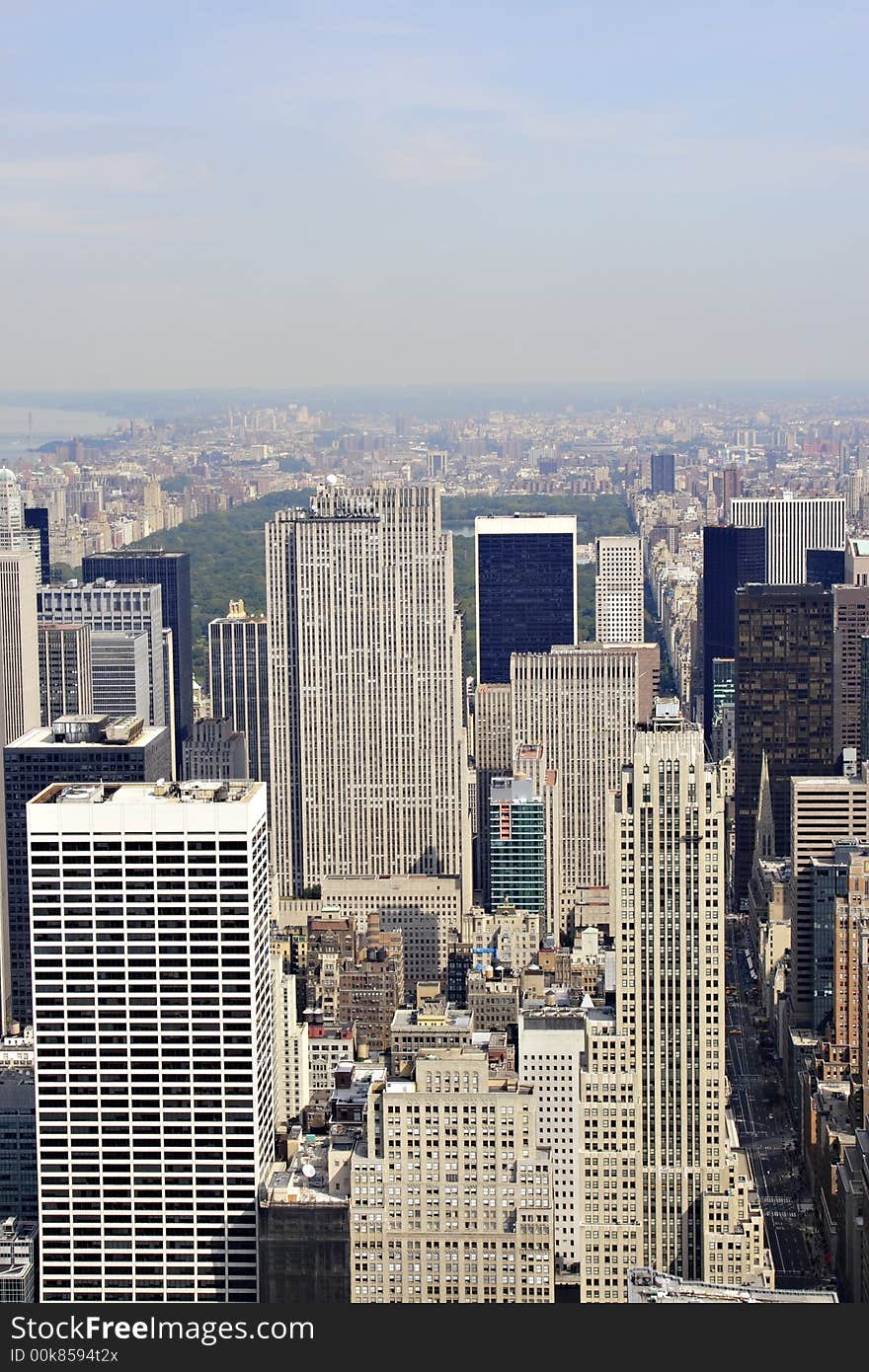 Downtown Manhattan New York with Central Park in background.