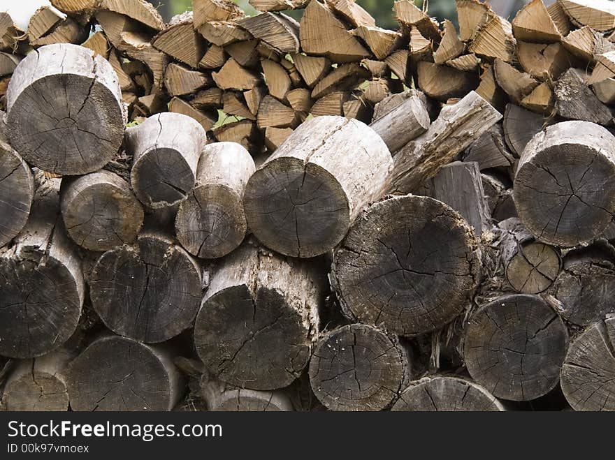 Logs cut and neatly stacked for firewood. Logs cut and neatly stacked for firewood