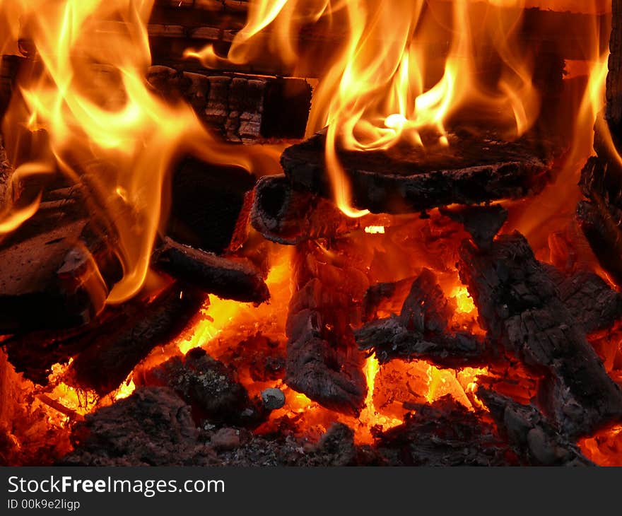 Flames close-up at camp fire