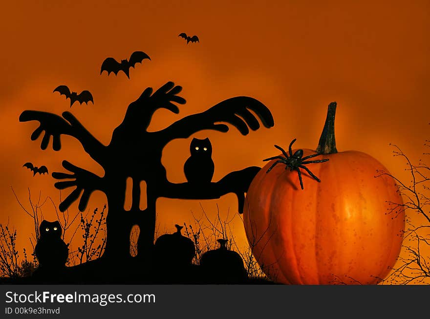 Spooky halloween tree with pumpkin. Spooky halloween tree with pumpkin