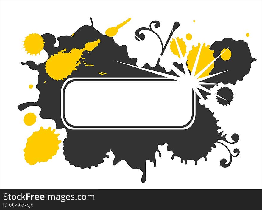 The white frame on a background of black blots and yellow spots. The white frame on a background of black blots and yellow spots.