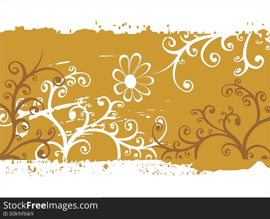 Bronze and white botanic silhouettes on a gold grunge background. Bronze and white botanic silhouettes on a gold grunge background.