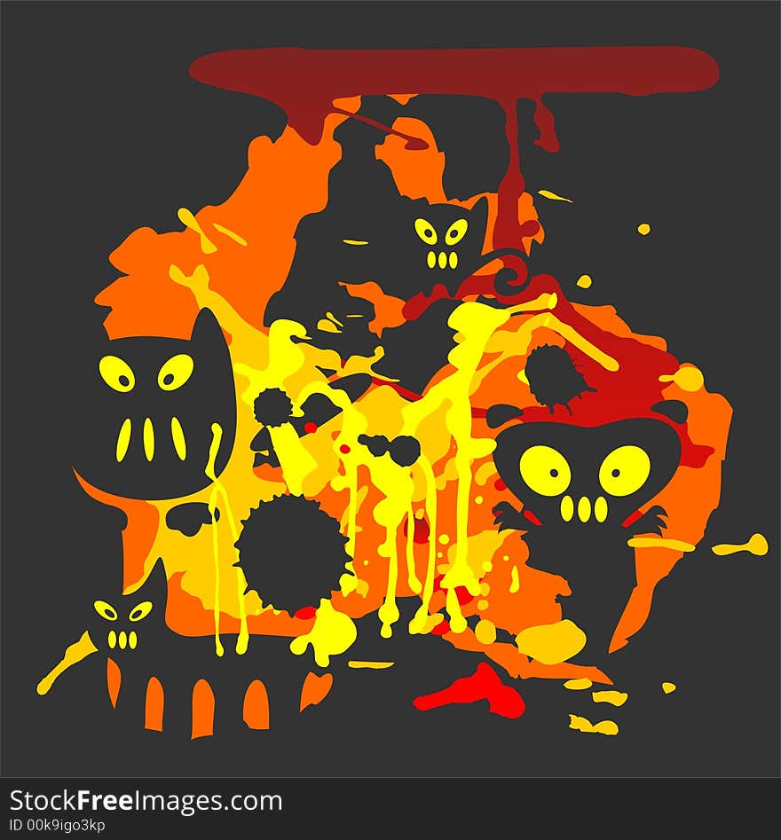 Halloween grunge black background with spots and monsters. Halloween grunge black background with spots and monsters.